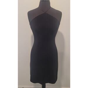 VTG 80s City Triangles Black Halter Mini Dress S/M Criss Cross Back USA GOTH GUC
